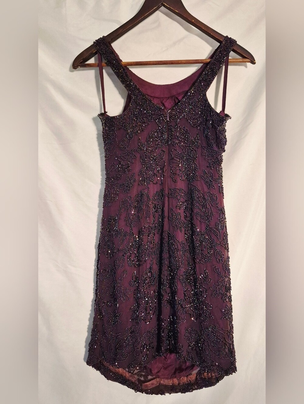 Oleg Cassini Plum Beaded Strapless Cocktail Dress. Womens 8.